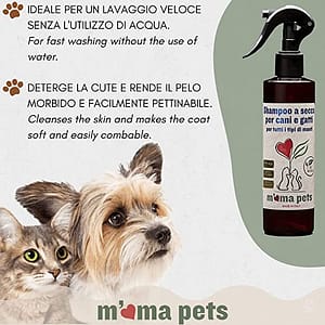 M’ MA PETS Shampoo a Secco per Cani e Gatti – Ideale per Un Lavaggio Veloce Senza l’utilizzo di Acqua – 250 Ml